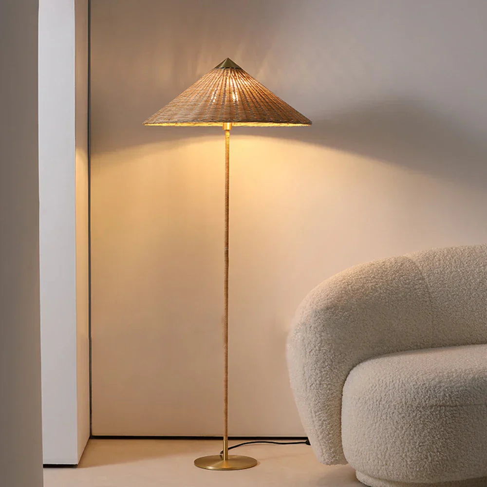 Wabi Sabi Rattan LED Floor Lamp by Tynell: Minimalist Bedroom Standing Light