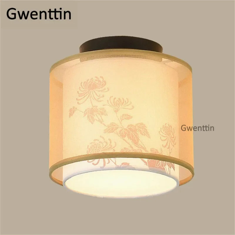 Vintage Linen Fabric Ceiling Light: Chinese Style LED Lamp for Home Decor