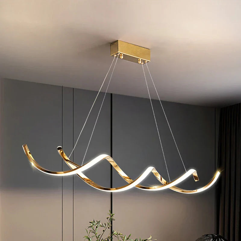 Modern Wave LED Chandelier for Luxury Dining Room and Cafe Lighting
