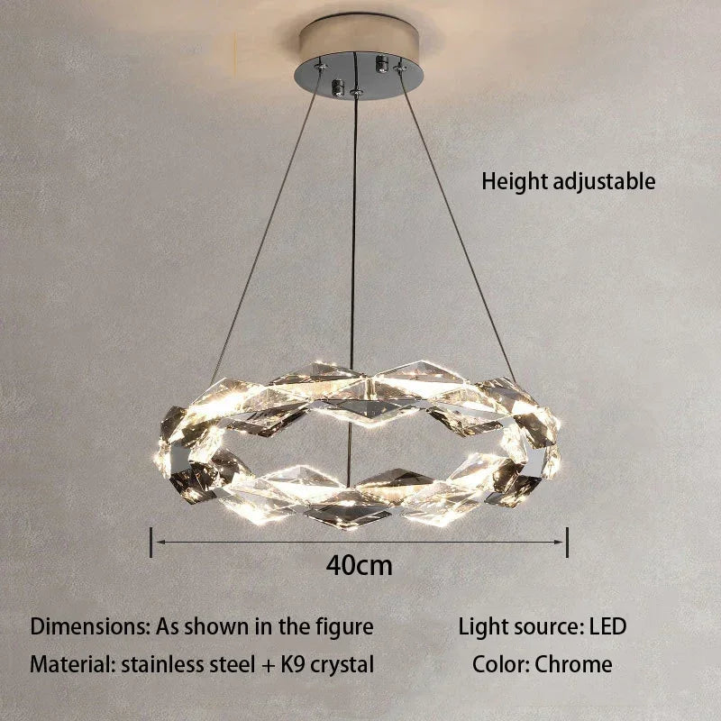 Circle K9 Crystal Pendant Chandelier LED Hall Villa Hanging Light