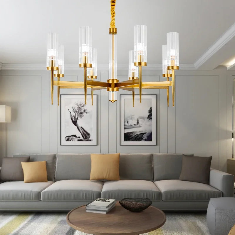Gold Plated Nordic Living Room LED Chandelier | Luxury Hanging Pendant Lighting