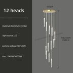 Golden LED Crystal Chandelier for Living Room Staircase
