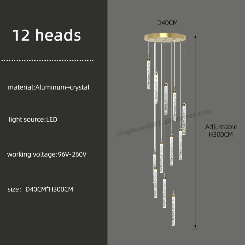 Golden LED Crystal Chandelier for Living Room Staircase