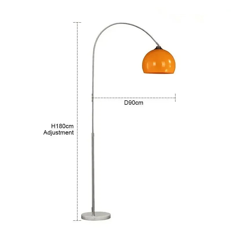 Nordic Orange Arc Floor Lamp with Marble Base - Dimmable LED Stand Lamp