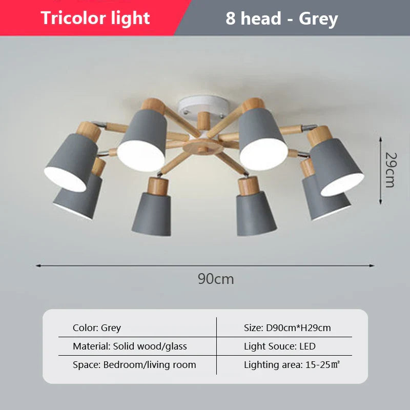 Nordic Wood Chandelier - Modern Living Room Ceiling Lamp with LED Bulb