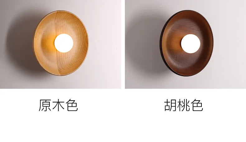 Wood Round Plate Wall Lights LED Nordic Modern Sconce for Home Décor