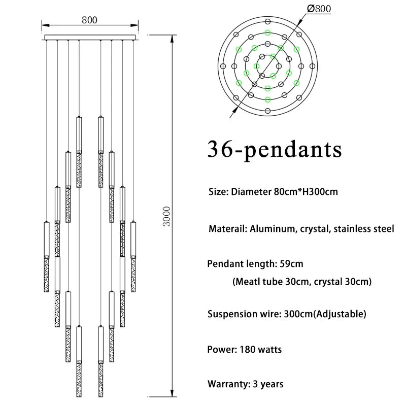 Modern Crystal LED Stair Chandelier for Large Spaces