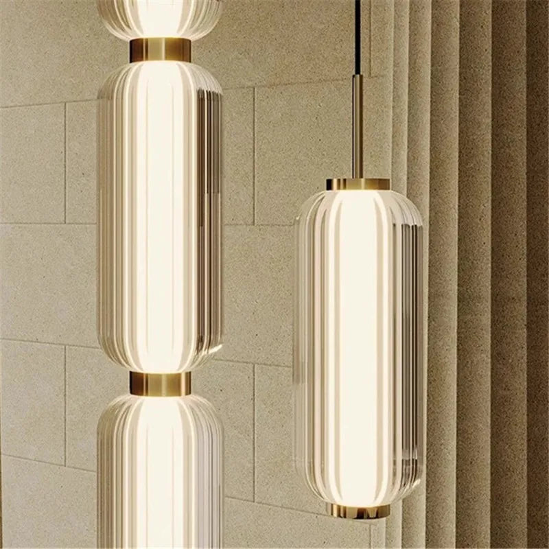 Glass Staircase Pendant Light: American Retro Minimalist Restaurant Foyer Artistic Lamp
