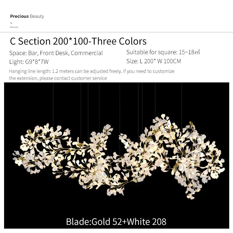 Ginkgo Biloba Chandelier: Elegant Duplex Living Room Hotel Lobby Pendant Light