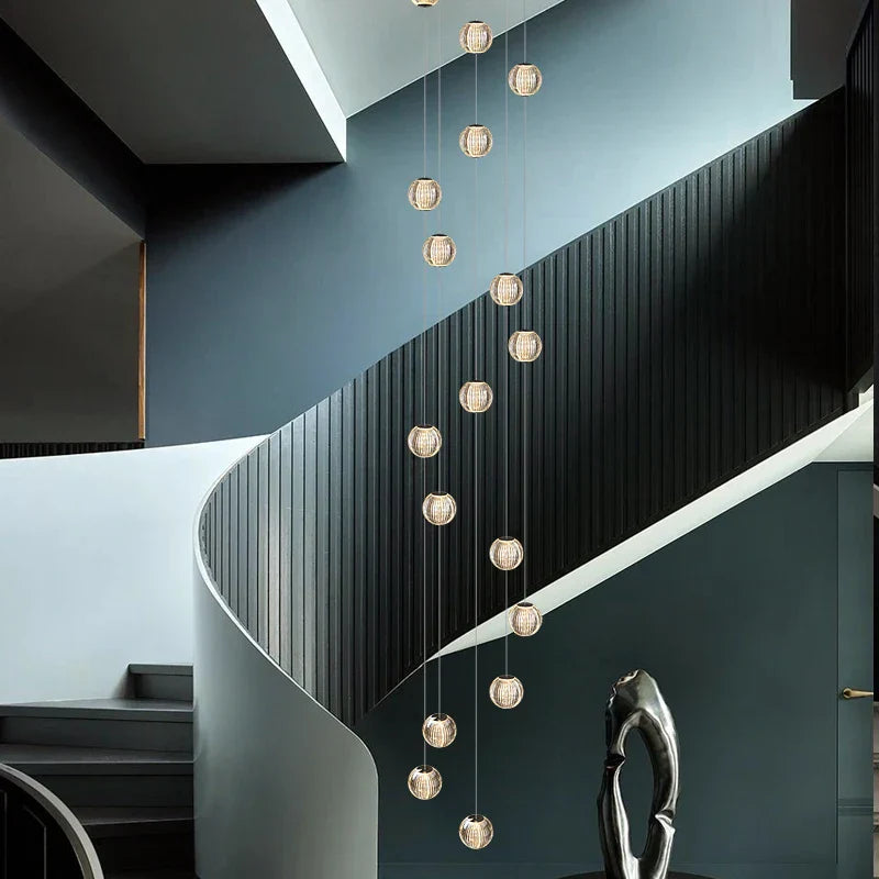 Revolving Stair LED Chandelier - Duplex Villa Hanging Lamp for High-Level Staircase