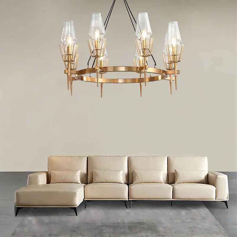 Gold Lustre Glass Chandelier: Modern Luxury Pendant for Living, Dining, Bedroom