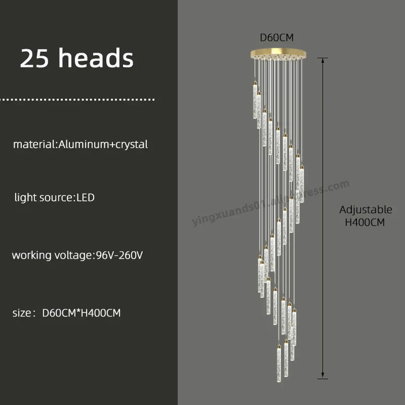 Golden LED Crystal Chandelier for Living Room Staircase
