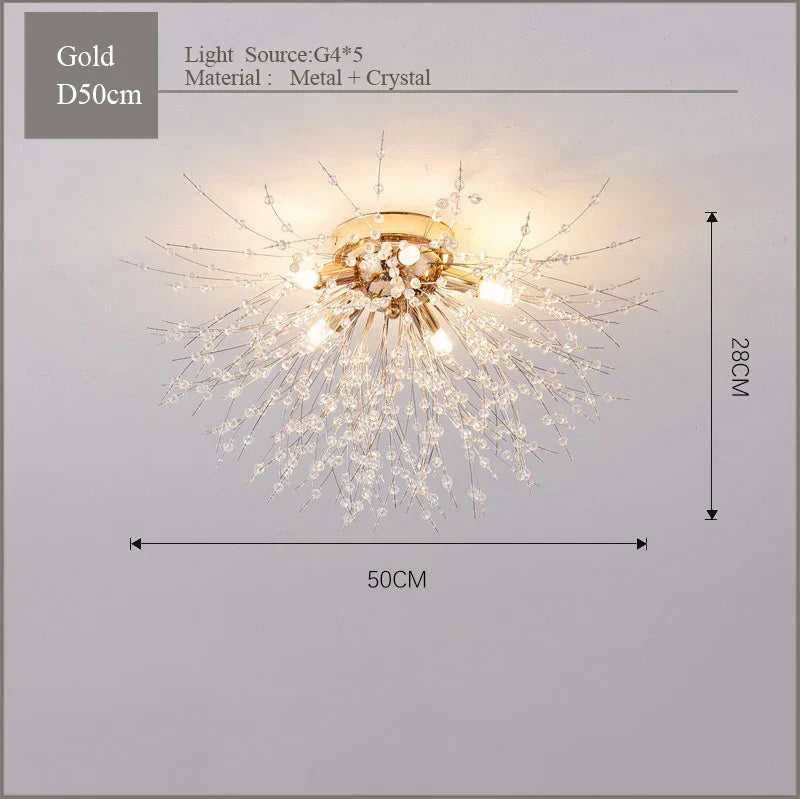Nordic Dandelion Crystal Ceiling Lamp for Bedroom Living Room Dining Room