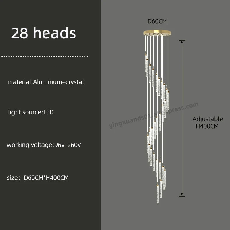 Golden LED Crystal Chandelier for Living Room Staircase