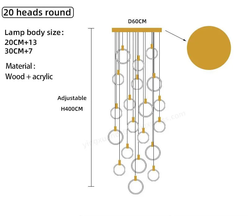 LED Wooden Staircase Chandelier Ceiling Lights - Modern Hanging Pendant Lamps