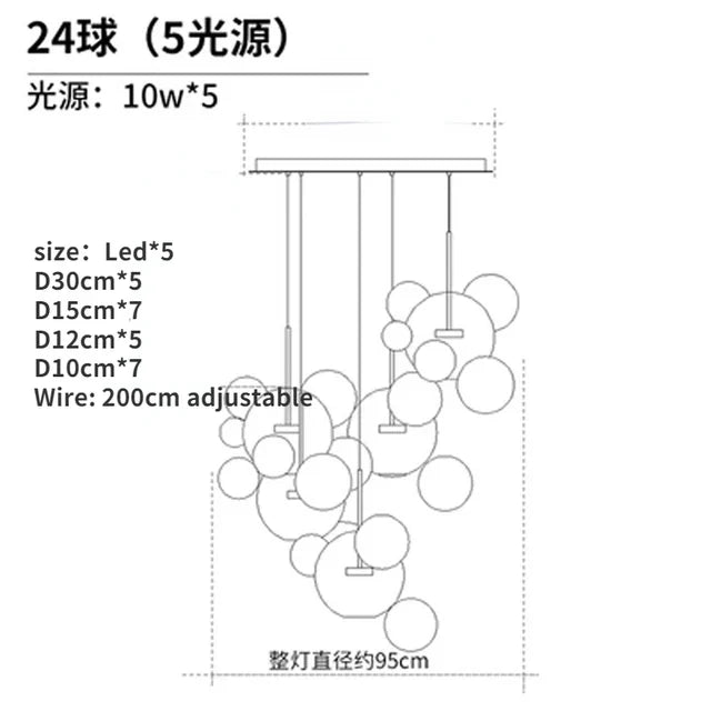 Mickey Bubble Chandeliers: Nordic Glass LED Lamp for Kitchen Home Decor