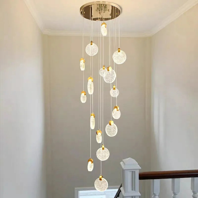 Crystal Chandelier LED Pendant Light for Modern Duplex Building Staircase