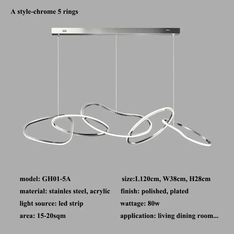 Chrome Stainless Steel LED Pendant Light - Modern Minimalist Dining Room Island Lamp