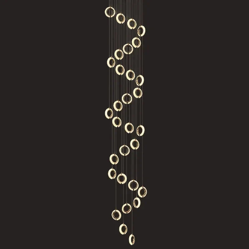 Luxury Crystal LED Chandelier Staircase Ceiling Lamp - Gold Modern Round Hanging Light