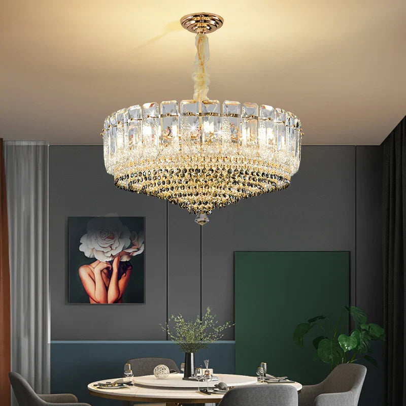 Crystal Duplex Villa Chandelier Hall Light - Luxe Living Room Middle Floor Lamp