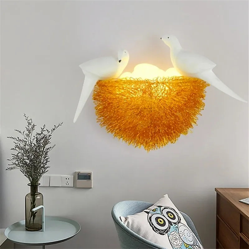 Bird Nest LED Wall Lamp for Children's Bedroom and Home Decor