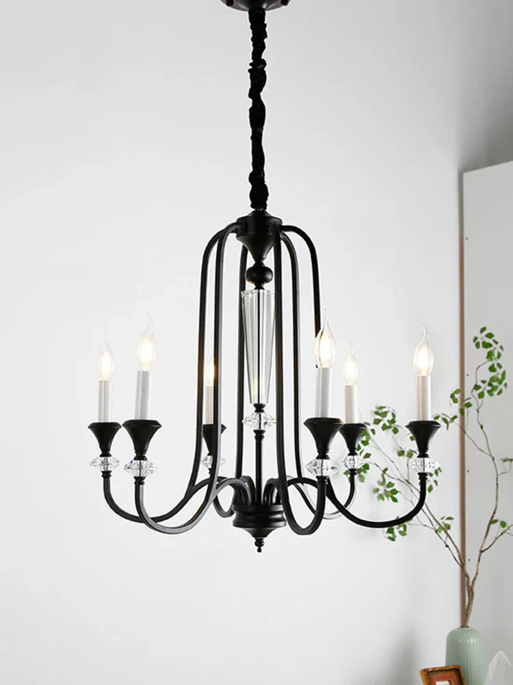 Iron Vintage Candle Chandelier: Retro French Style Pendant Light