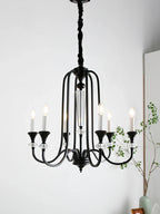 Iron Vintage Candle Chandelier: Retro French Style Pendant Light