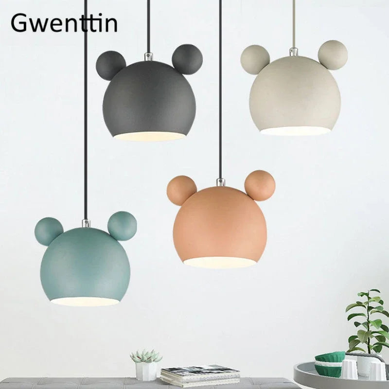 Cartoon Mouse Pendant Light: Nordic Iron Hanging Lamp for Children's Room, LED Lighting Fixtures