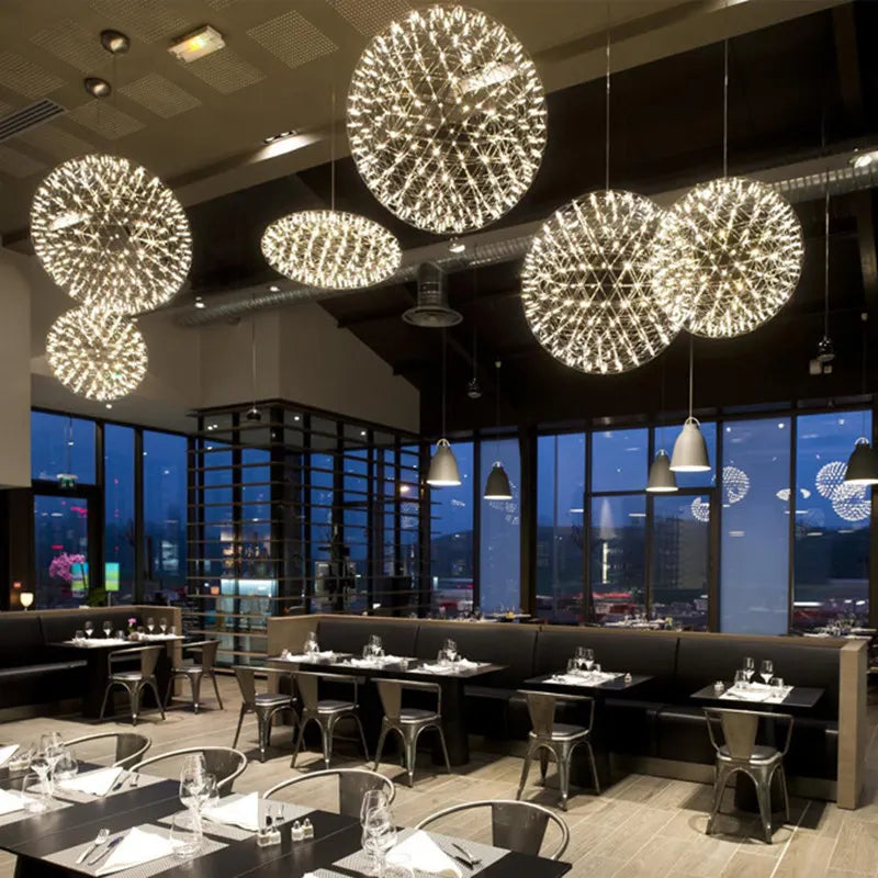 Spark Ball Chandelier: Nordic Taraxacum Star Fireworks Pendant for Hotel Lobby Staircase