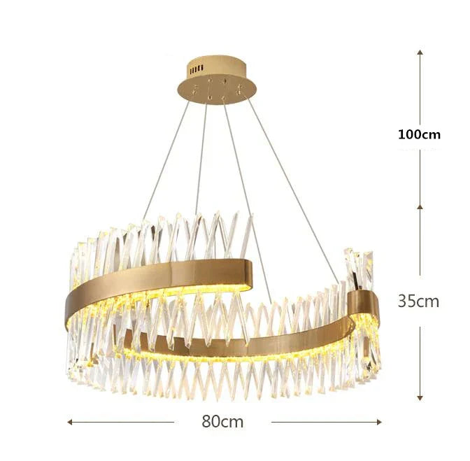 Crystal Pendant Light: Dimmable Semi Round LED Hanging Lamp for Living Room