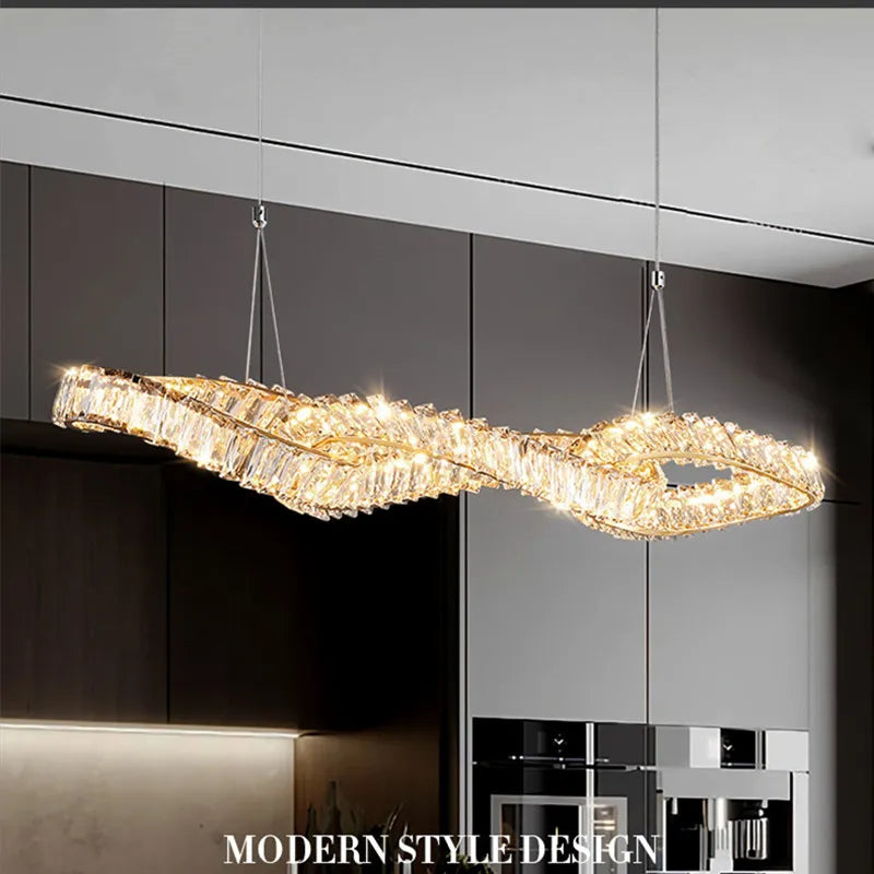 Gold Metal Crystal Pendant Light Luxury Dimmable LED Hanging Lamp