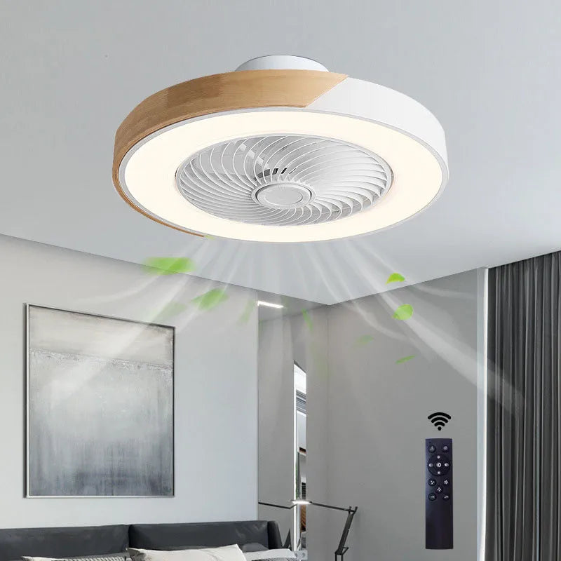 Wooden Ceiling Fan Light Remote Control Dimmable 3 Color for Indoor Bedroom