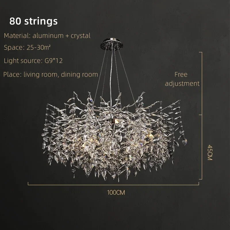 Crystal Pendant Chandelier Luxury LED Lighting Branch Design for Living and Dining Rooms