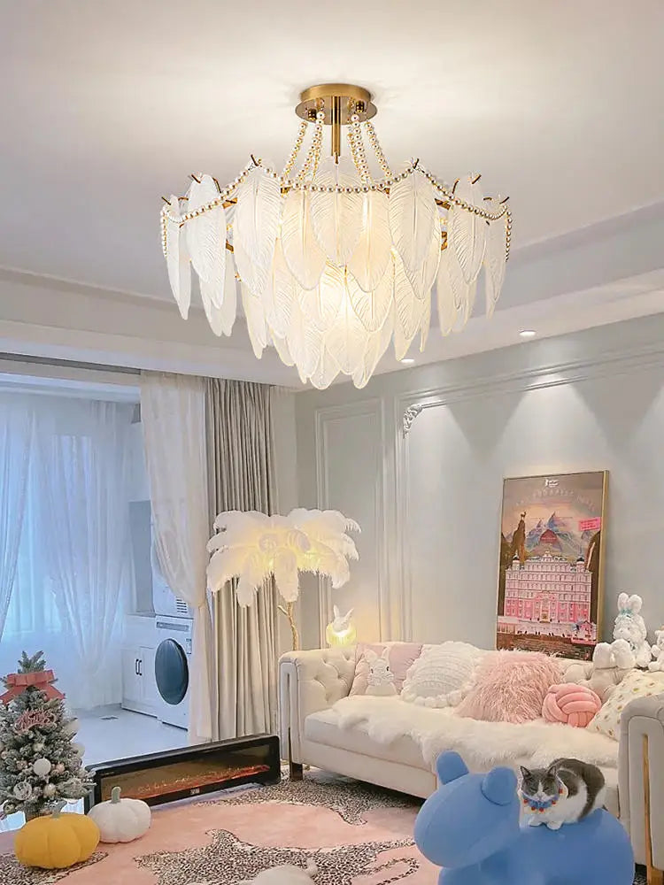 Feather Pendant Chandelier for Luxe Ceiling Decor in French Loft Style