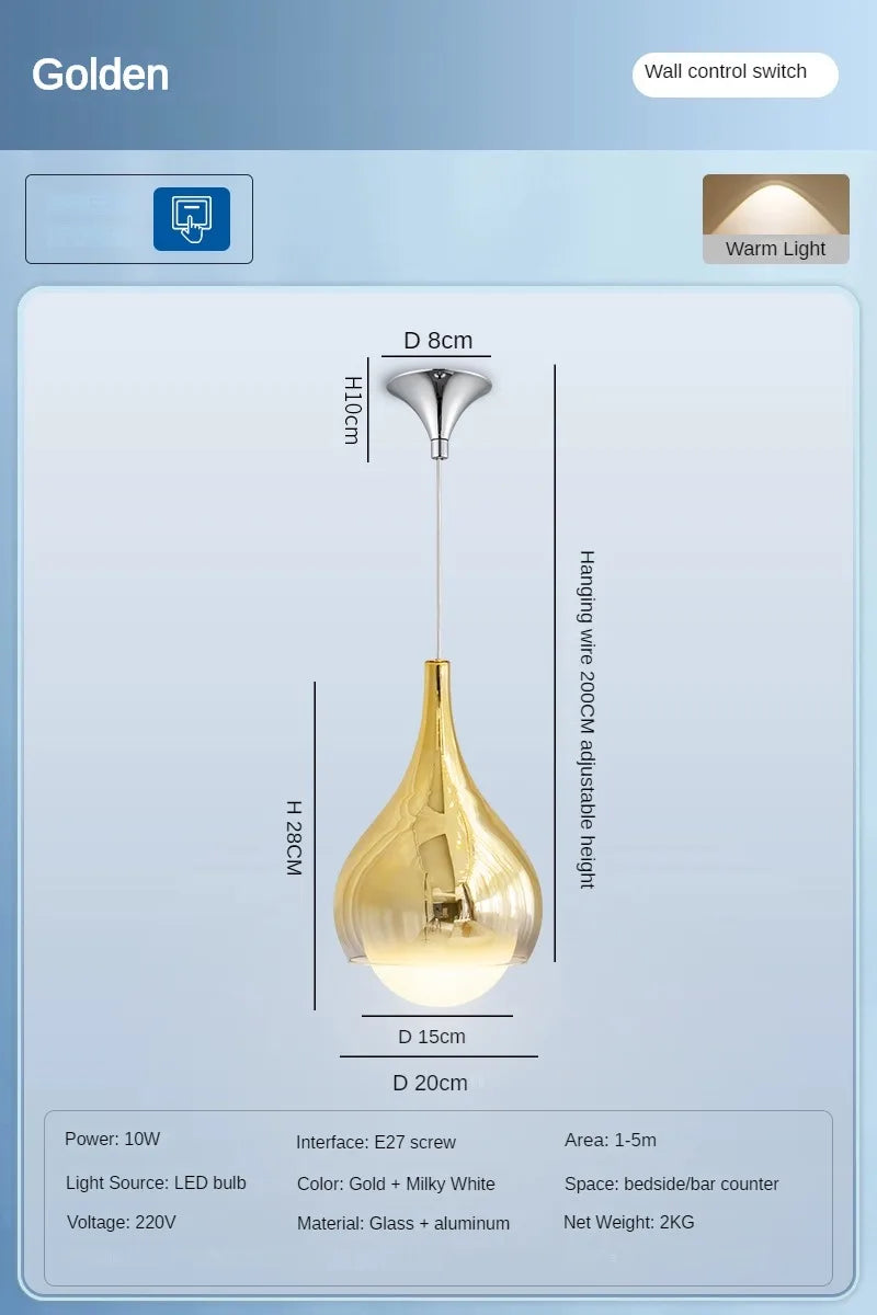 LED Water Droplet Ceiling Chandelier - Modern Bedroom Pendant Lamp