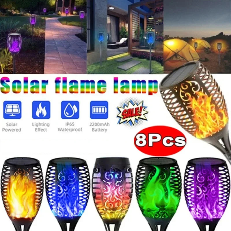 Solar Flame Torch Lights - Waterproof Outdoor Garden Decoration - 5 Color Options