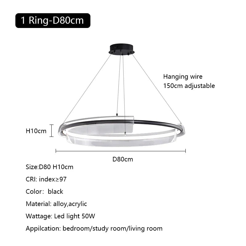 Nordic Minimalism Ring LED Chandelier Acrylic Circle Pendant Light Fixture