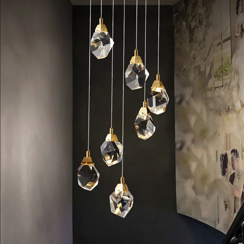 Diamond Crystal Ball Chandelier, Luxury LED Light Fixture for Staircase and Living Room