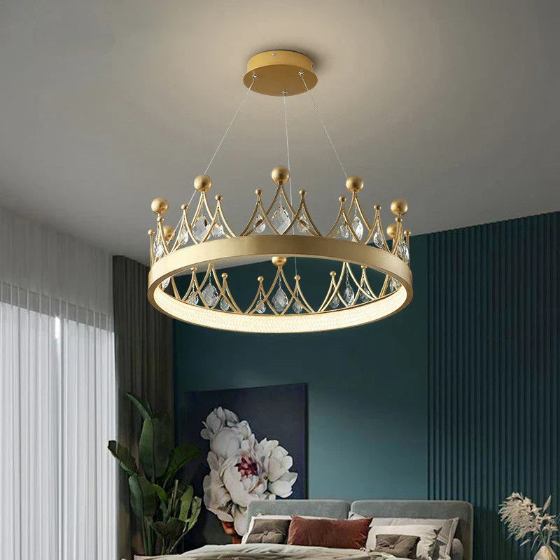 Crown Crystal Chandelier Pendant Light for Bedroom and Living Room Decor