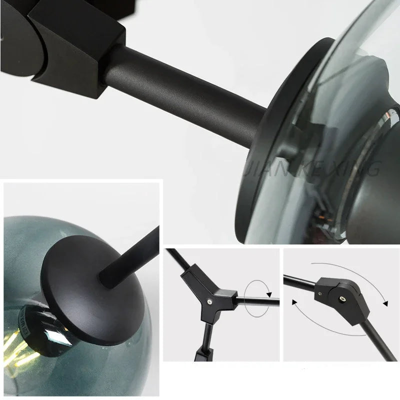 Glass Branch Ceiling Chandelier with Multi Color Lampshades