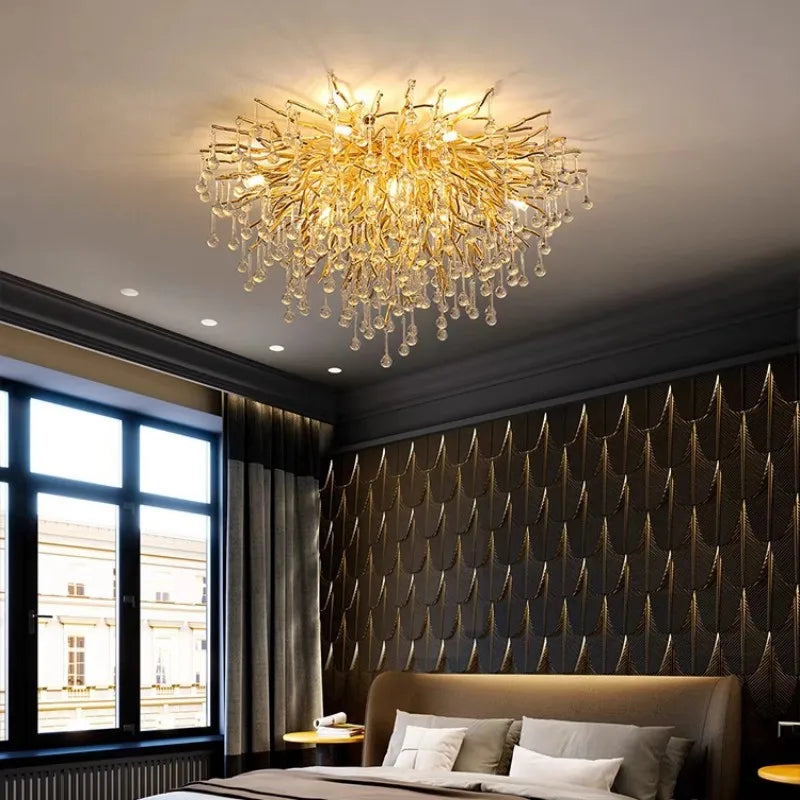 Gold Crystal LED Ceiling Chandelier for Elegant Spaces