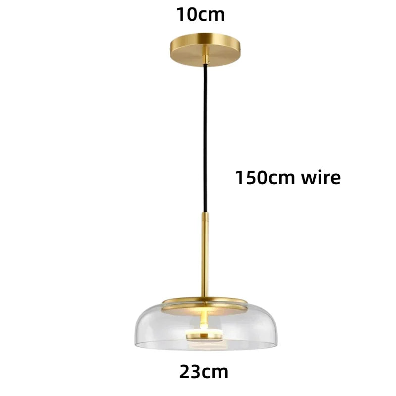 Glass Pendant LED Light Fixture - Modern Minimalist Hanging Lamp for Dining Room