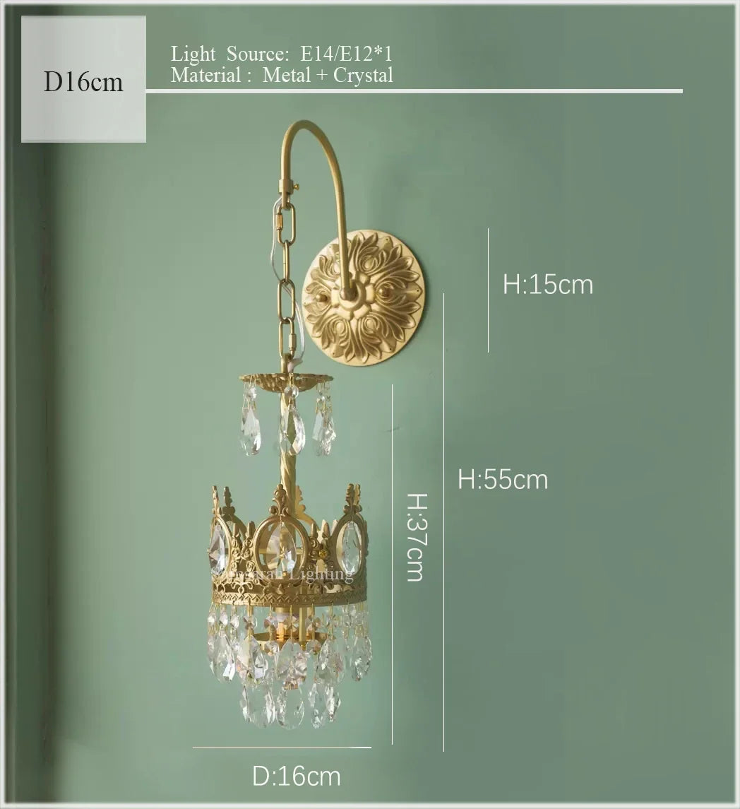 Crown Crystal Chandelier - Golden Vintage LED Pendant for Elegant Indoor Lighting