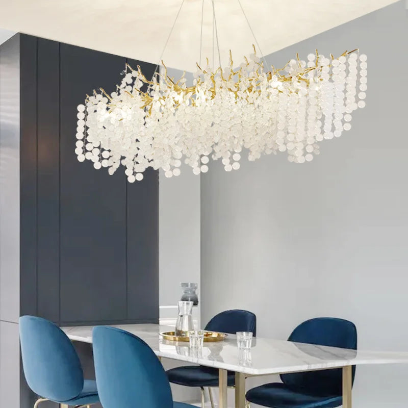 Round Crystal Pendant Chandelier for High-End Luxury Home LED Lighting