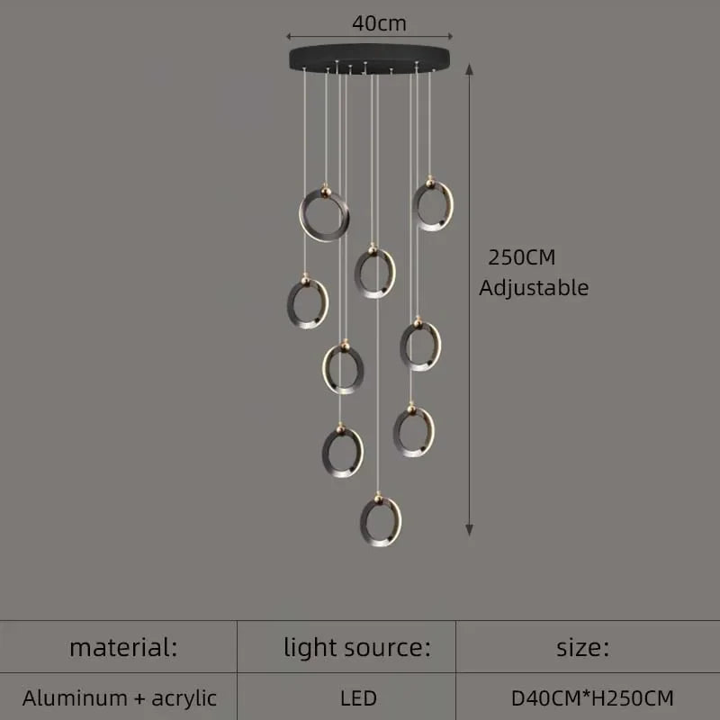 Aluminum LED Chandelier Crystal Round Hanging Lamps Luxury Staircase Lighting Fixtures