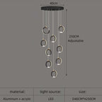Aluminum LED Chandelier: Luxury Crystal Round Hanging Lamps for Staircase and Attic