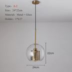 Nordic Mesh Glass Pendant Light - Silver Bronze Kitchen Dining Hanging Lamp