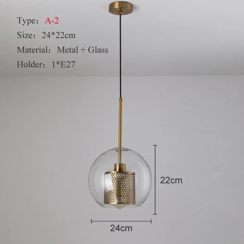 Nordic Mesh Glass Pendant Light - Silver Bronze Kitchen Dining Hanging Lamp