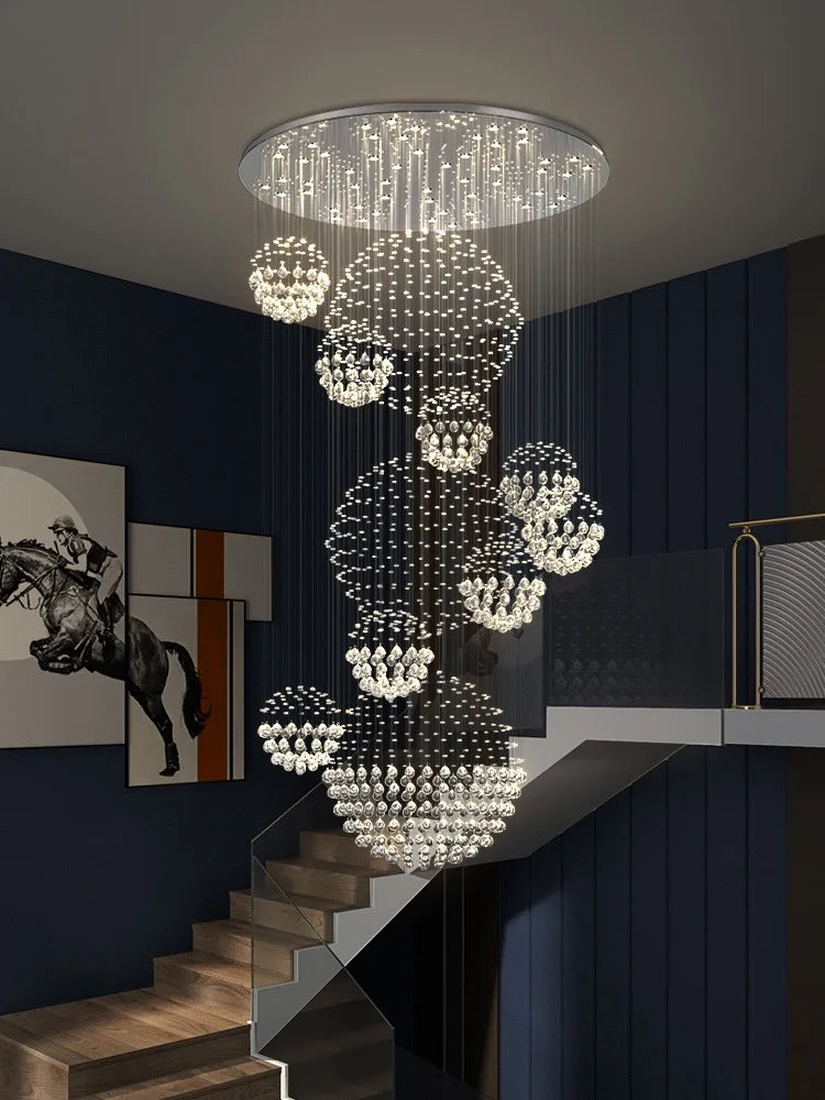Crystal Ball Chandelier: Modern LED Spiral Pendant Light for Staircase, Living Room, Lobby