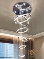 Chrome Rings Crystal Chandelier: Modern Luxury Staircase Lighting for Villa Lobby Fixtures